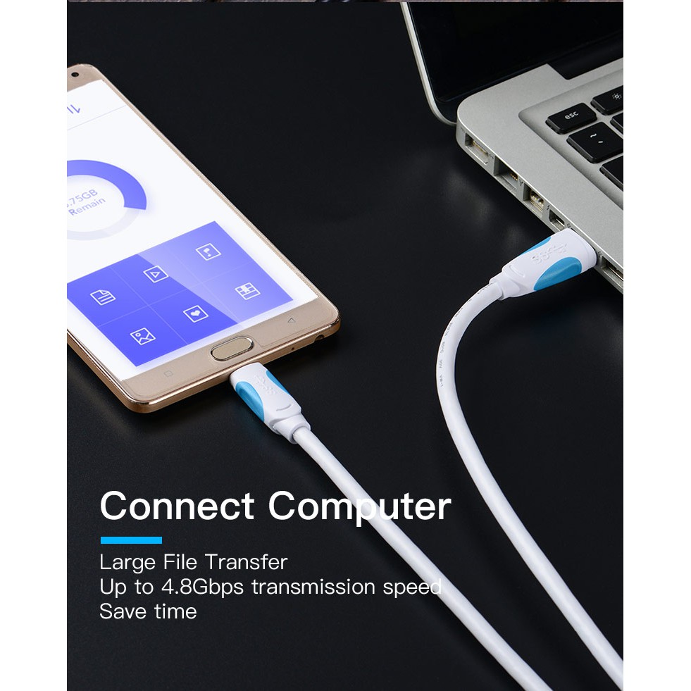 Type C - Cáp Type-C USB 3.0 dài 50cm - Vention VAS-A37