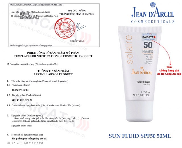 [CHÍNH HÃNG] Sữa chống nắng Jean D'arcel SPF50_ sun fluid J149