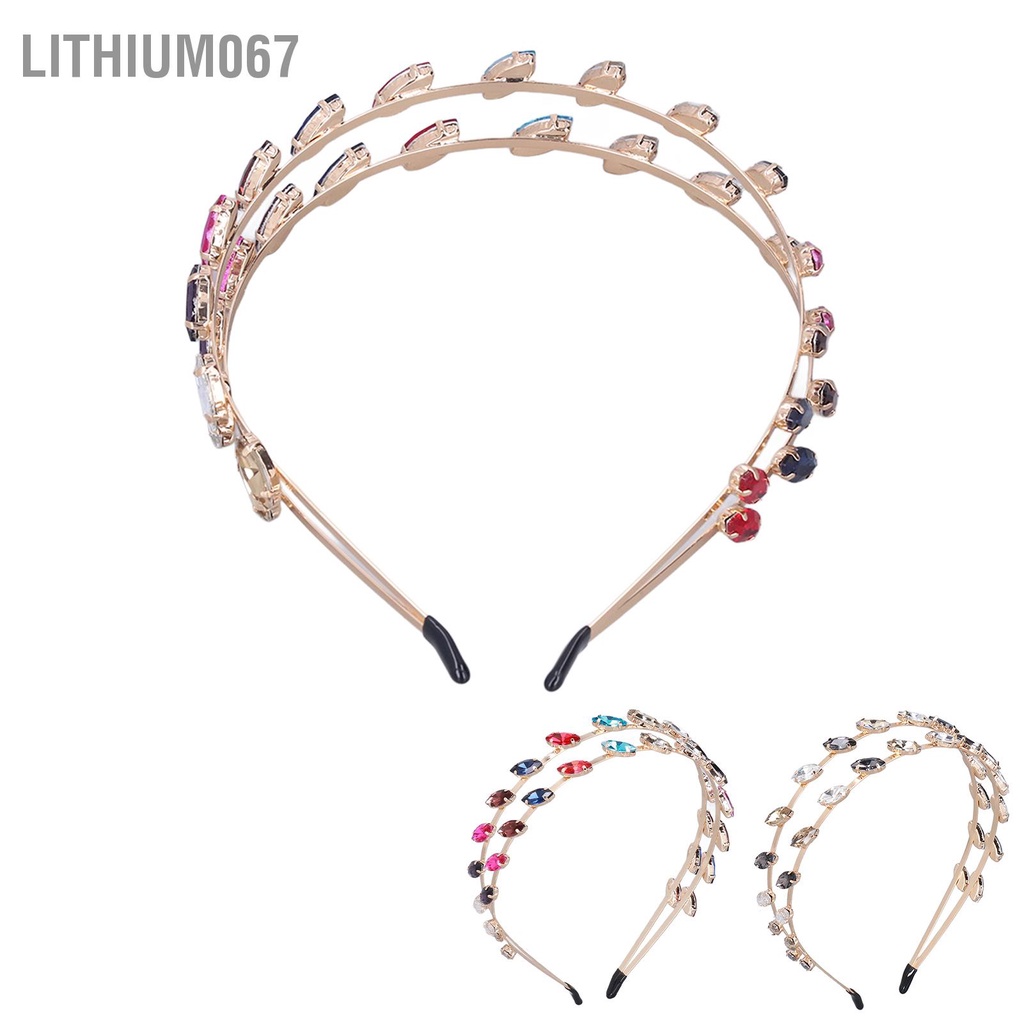 Lithium067 Headband Tinh tế Hai lớp Áp lực Tóc Bangs Băng đô Rhinestone Phụ kiện tóc