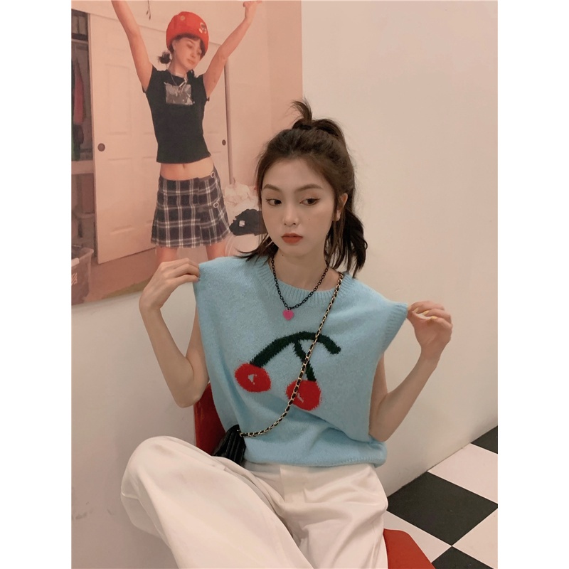 DUNEA Áo Dệt Kim Sát Nách Dáng Rộng Kiểu Hàn Quốc Xinh Xắn Cho Nữ