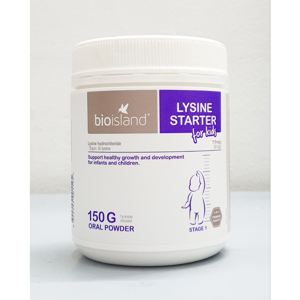 Tăng Chiều Cao Cho Bé Lysine For Kids hãng Bio Island Úc hộp bột 150 gram (0-5 tuổi) và chai 60 viên (trên 6 tuổi)