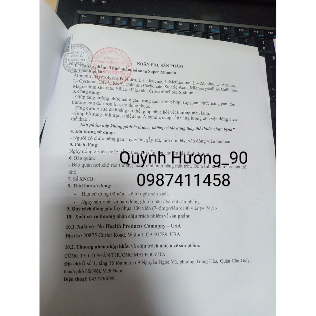 Viên uống SUPER ALBUMIN lọ 100 viên giúp tăng cường miễn dịch,tăng cường chức năng gan
