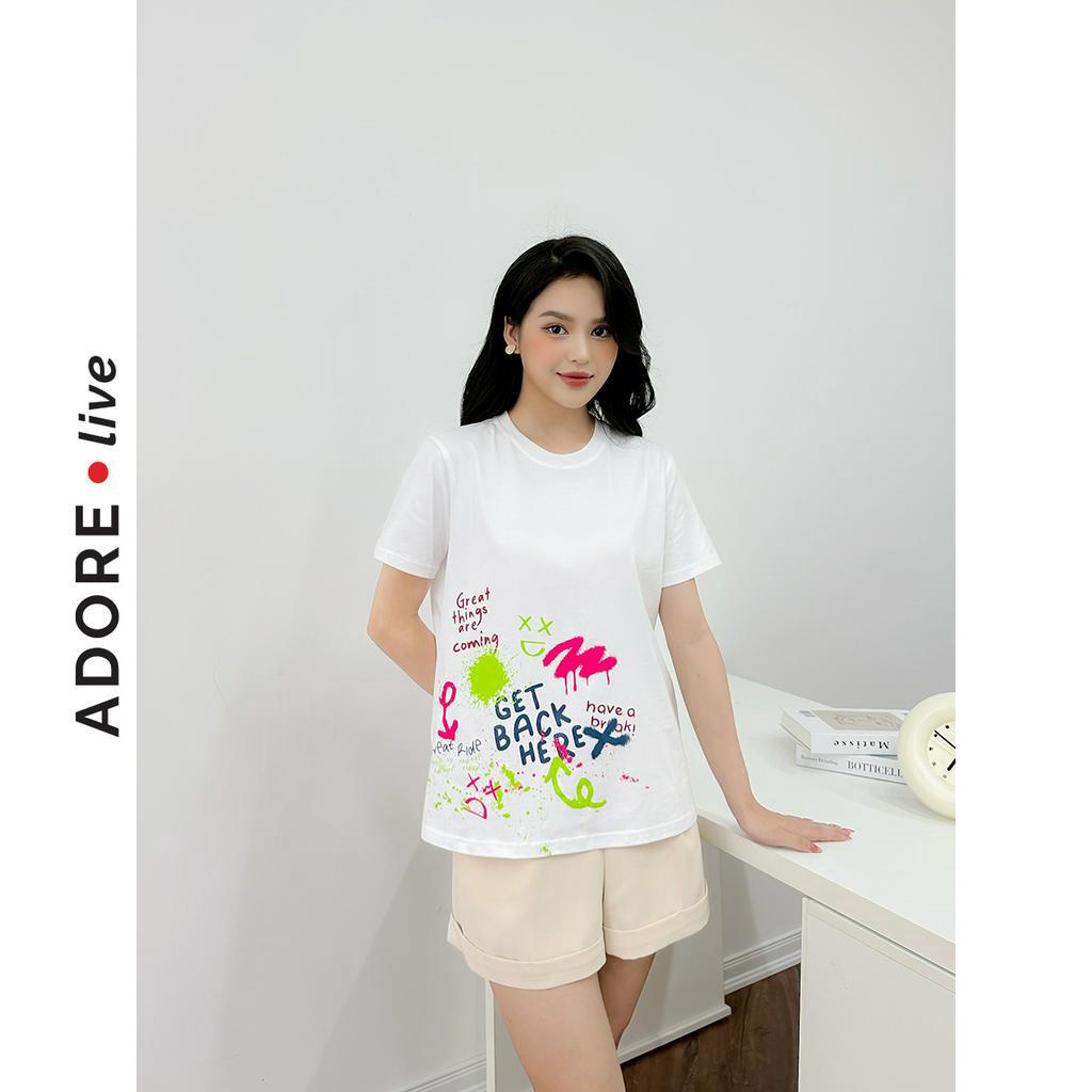 Áo Phông Graphic T-shirts casual style cotton đen và trắng in text 321TS2021 ADORE DRESS