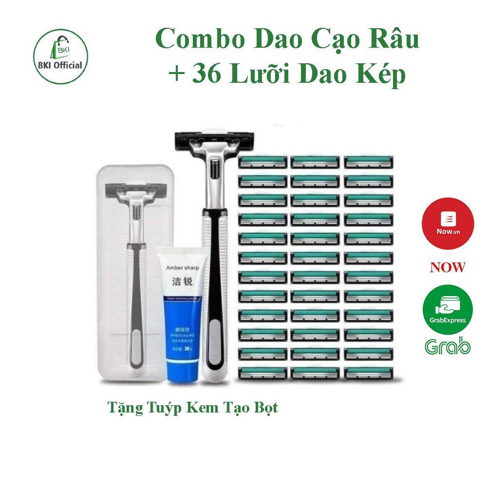 Dao Cạo Râu Combo 36 Lưỡi Dao Kép Tặng Kèm Tuýp Kem Tạo Bọt - CAORAU36L