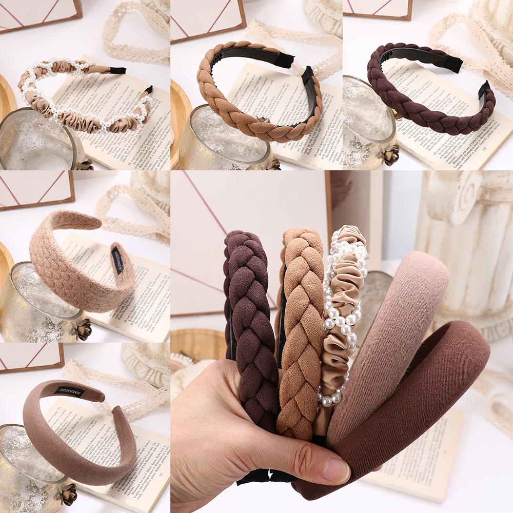 MAXG Băng Đô Vải Bản Rộng Co Giãn Màu Sắc Trơn Thời Trang Thu Đông Cho Nữ