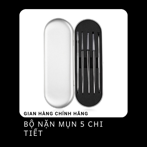 Cây Nặn Mụn Bằng Thép Không Gỉ Có Hộp Đựng Gồm 5 Chi Tiết Bộ Nặn Mụn Chuyên Dụng Cho Spa