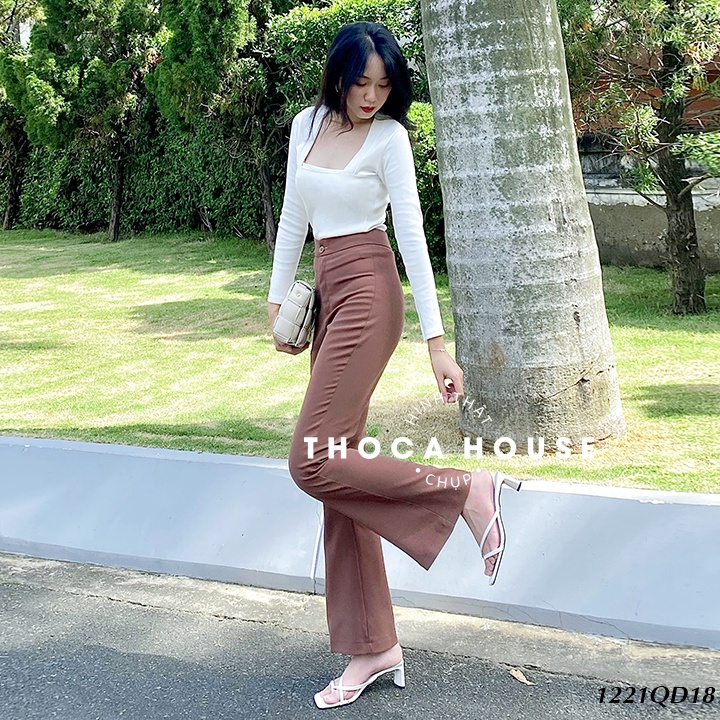 Quần dài nữ ống loe màu trơn đen, nâu, nude THOCA HOUSE có size mặc công sở, đi chơi, đi tiệc