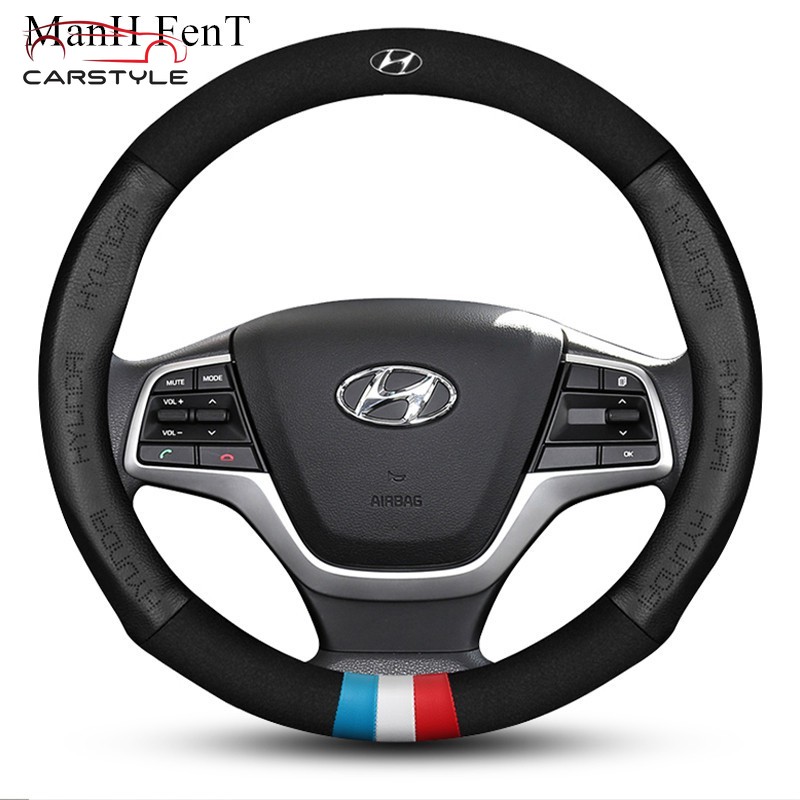 Hyundai Bọc vô lăng lông da bò thật ô tô cao cấp đẹp Atoz Avega Sonata i20 i30 Tucson ix35 H1 Santa fe Kona Elantra Eon ix25 ix45 ix35