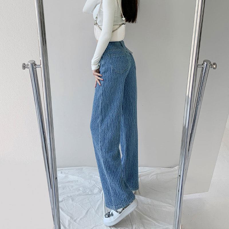 Quần Jeans ống rộng lưng cao thời trang mùa hè mới cho nữ