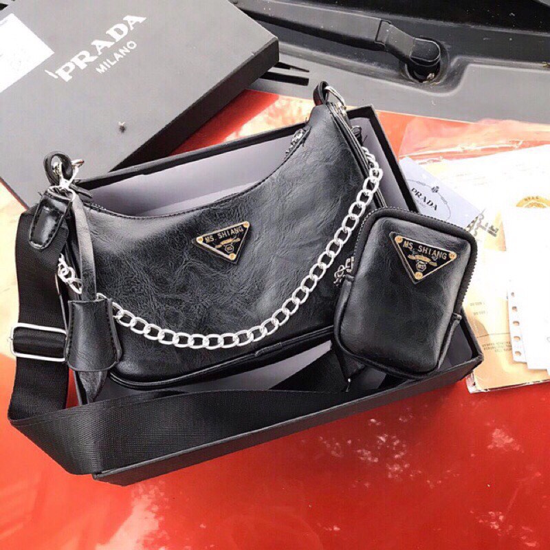 Túi Xách nữ kẹp nách tag prada tặng kèm túi mini, túi xách nữ set 2 túi ví SIÊU HOT
