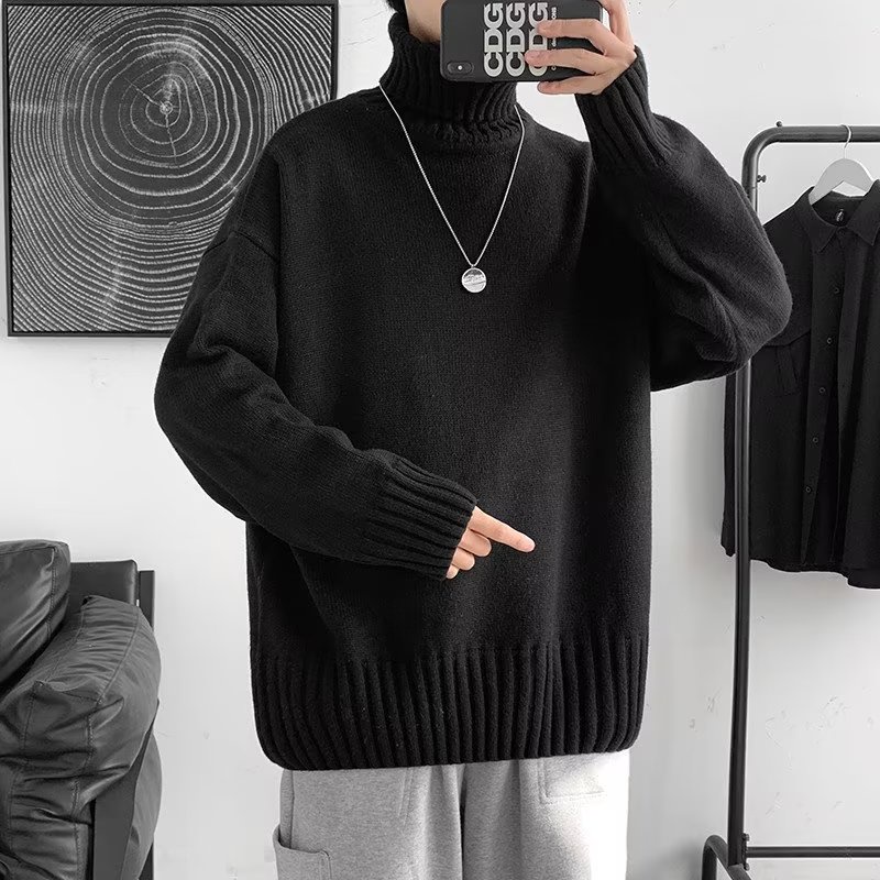 Áo sweater Cổ Cao Tay Dài Dáng Rộng Màu Trơn Thời Trang Cho Nam Giới Có Size Lớn 8XL