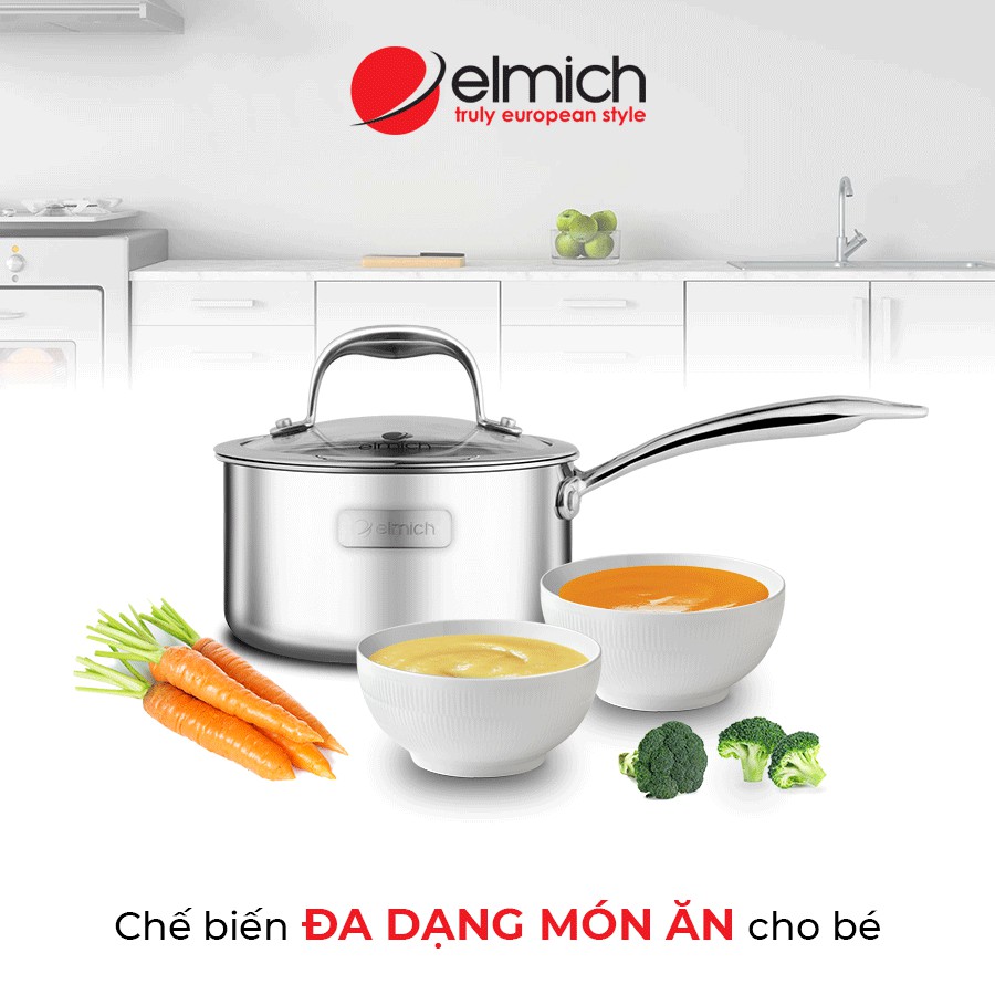 QUÁNH INOX ELMICH TRIMAX 3783 ĐÁY LIỀN, QUÁNH INOX ELMICH 14CM CHỐNG DÍNH