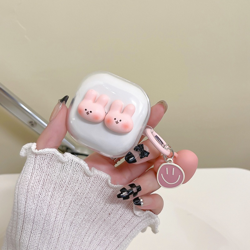 Vỏ Bảo Vệ Hộp Sạc Tai Nghe Samsung Galaxy Buds 2 / Buds Live / Buds FE / Buds 2 Pro / Buds Pro Bằng TPU Mềm Trong Suốt Hình Thỏ Dễ Thương Kèm Dây Đeo Cho Buds2 Pro