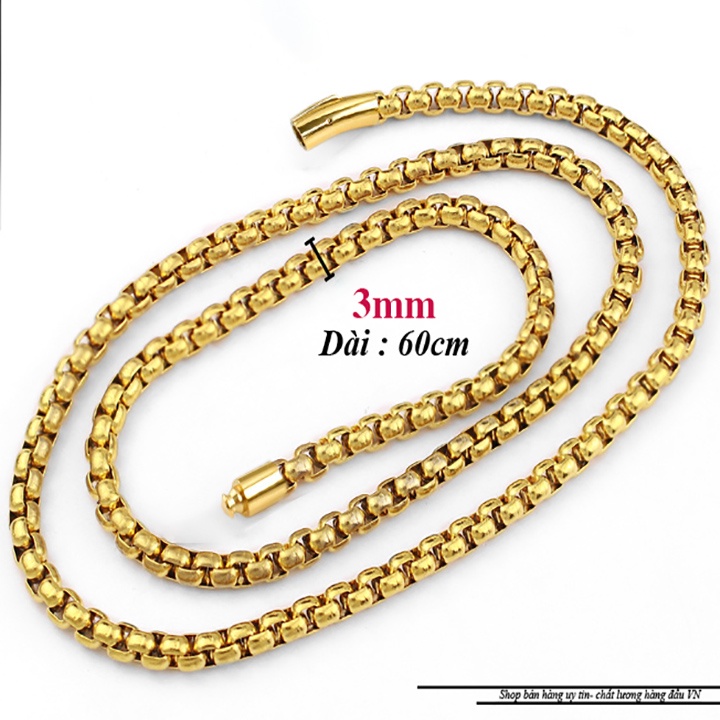 Dây chuyền inox kiểu bông dừa khít 3mm khóa gài vip mạ vàng siêu đẹp, bền màu, phù hợp cho cả nam và nữ