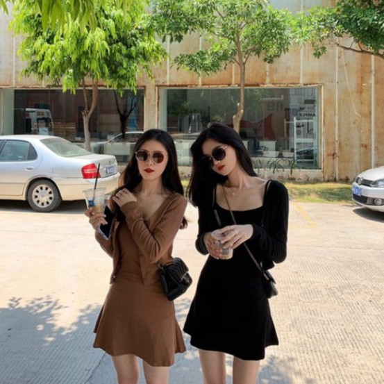 Váy 2 dây ôm body kèm áo trẻ trung cá tính / Váy ôm body kèm áo cadigan dài tay | BigBuy360 - bigbuy360.vn