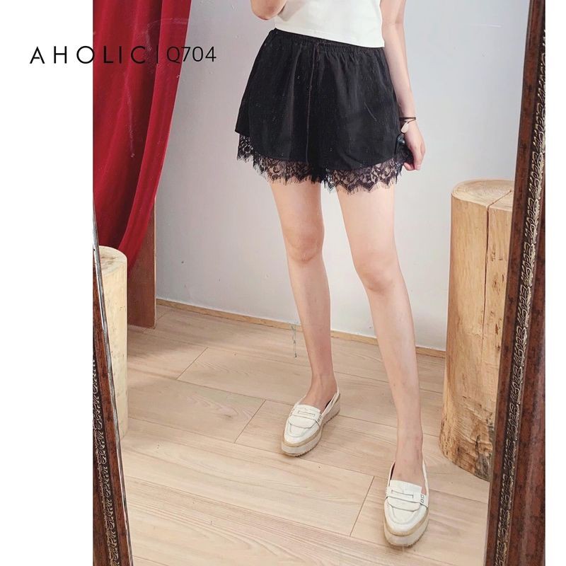 QUẦN SHORT VẢI PHỐI REN RÚT CHUN AHOLIC Q704