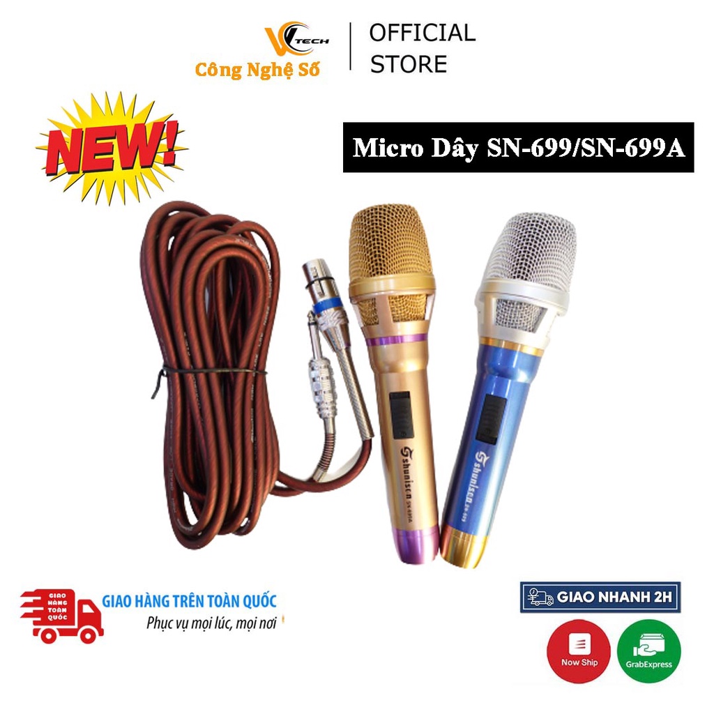 Micro Hát Karaoke Có Dây Cao Cấp Shunison SN-699/ SN699A | Micro chuyên nghiệp Hát Nhẹ, Bắt Giọng Nhạy, Dây Mic dài 5m