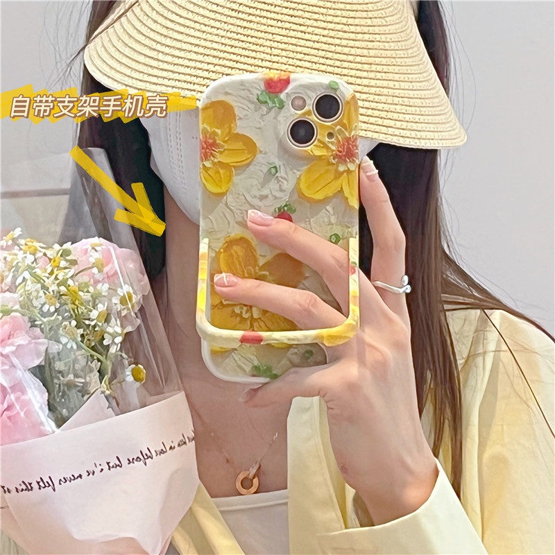 Ốp Điện Thoại Mềm Có Giá Đỡ Hình Hoa Màu Vàng Sáng Tạo Cho Apple 11 XF1262 13Pro Max/12Pro