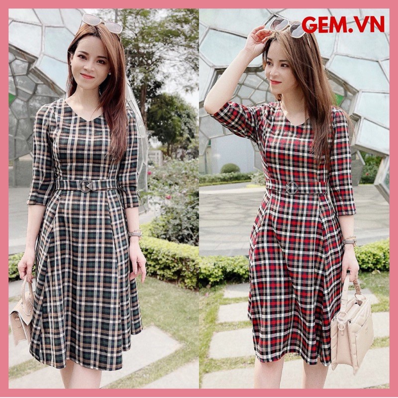 ĐẦM XOÈ NỮ G40 THIẾT KẾ - VÁY XOÈ THỜI TRANG ĐẸP CÔNG SỞ - ĐI CHƠI KẺ CARO TẶNG KÈM THẮT LƯNG