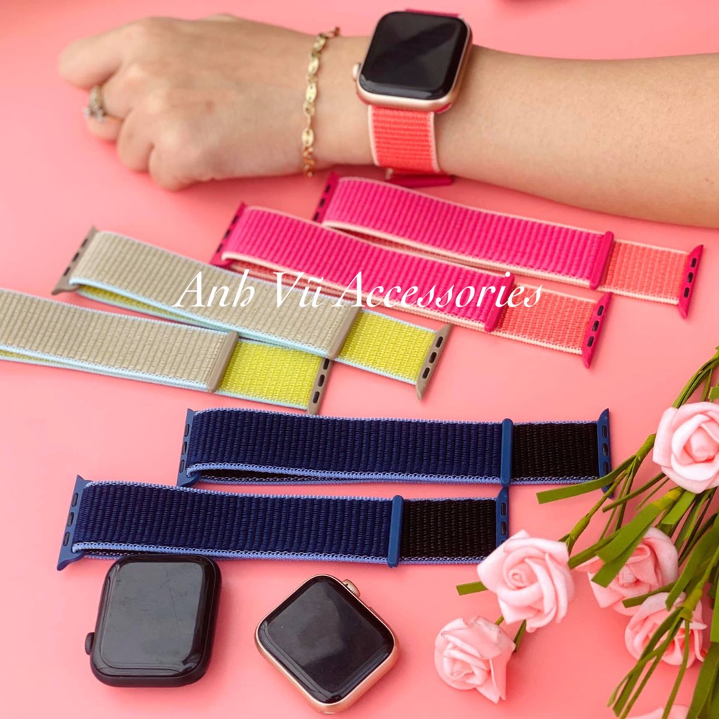 Dây đeo đồng hồ Apple Watch mẫu nylon dán Seri 5 - bản hai màu