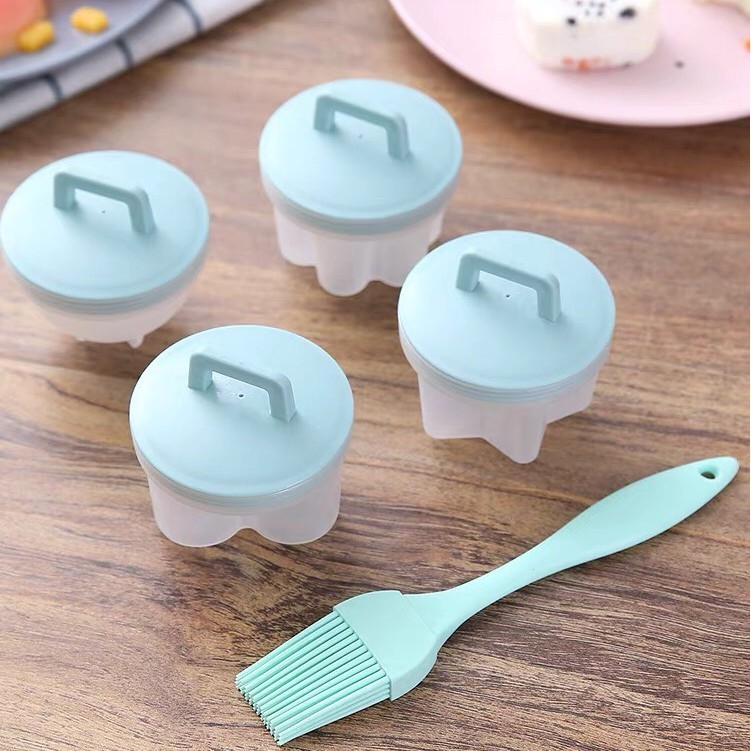 Khuôn hấp trứng , làm bánh cho bé ( bộ 4 khuôn tặng kèm chổi silicon quét dầu )
