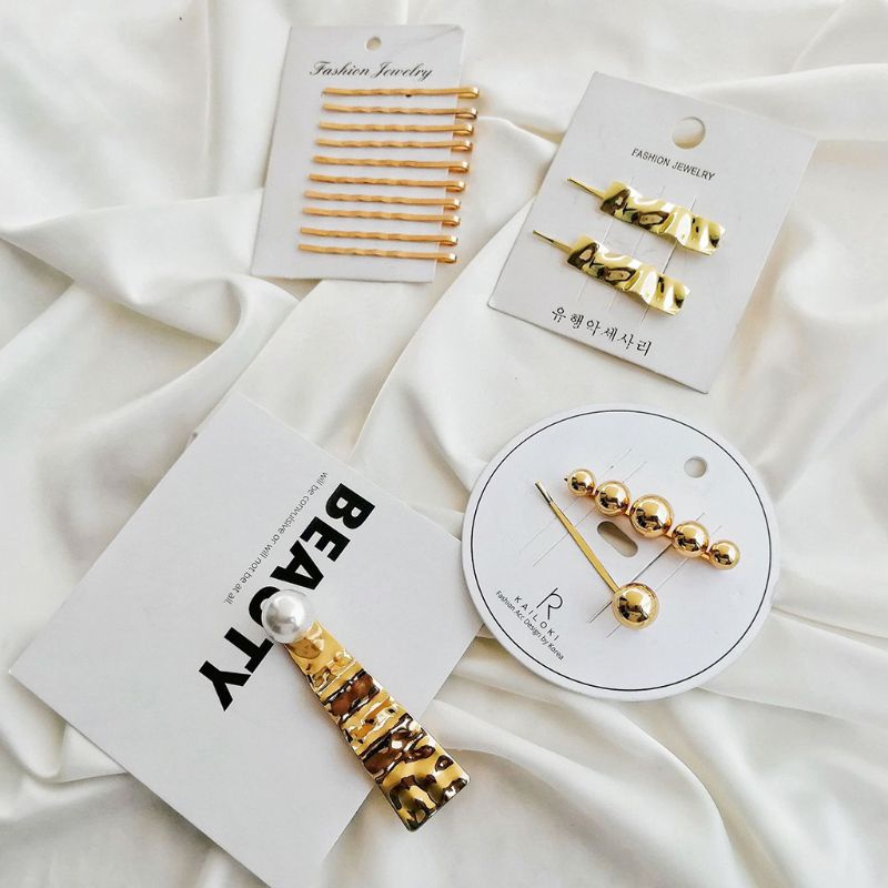 Oneri Kẹp Tóc Mái Một Bên Màu Vàng Kim Kết Cấu Gợn Sóng Màu Vàng Kim Loại Tối Giản Cl