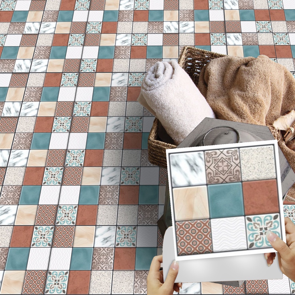 Miếng Dán Sàn Nhà Họa Tiết Gạch 3D Tự Dính Chống Thấm Nước Chống Trượt Trang Trí Nhà Bếp DIY