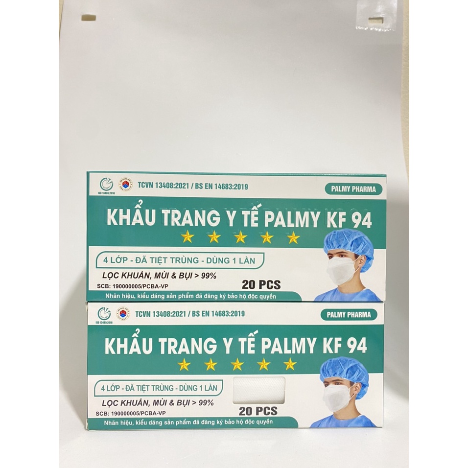 KHẨU TRANG Y TẾ PALMY KF94 4 LỚP- HỘP 20 CÁI - LỌC KHUẨN, BỤI, MÙI >99%