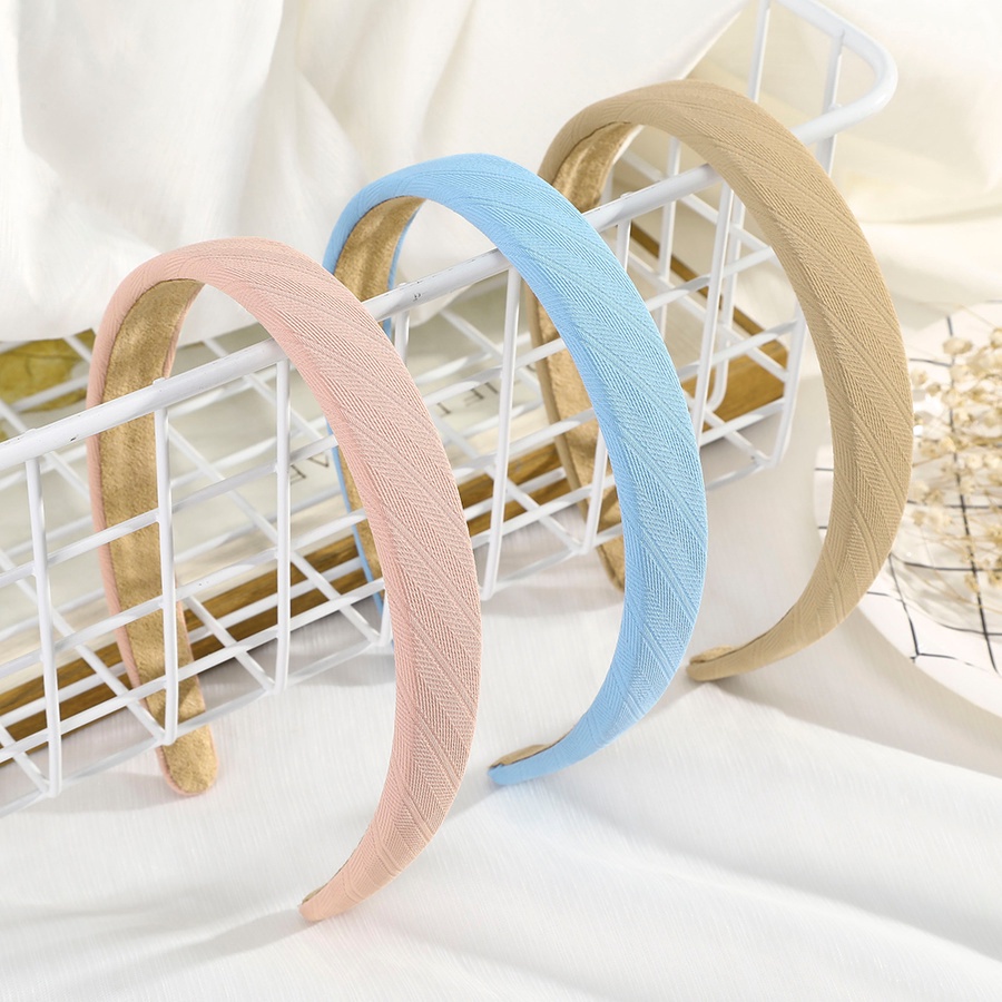 Băng đô cài tóc vải xốp mỏng gân sọc màu trơn phong cách Hàn Quốc thời trang dành cho nữ