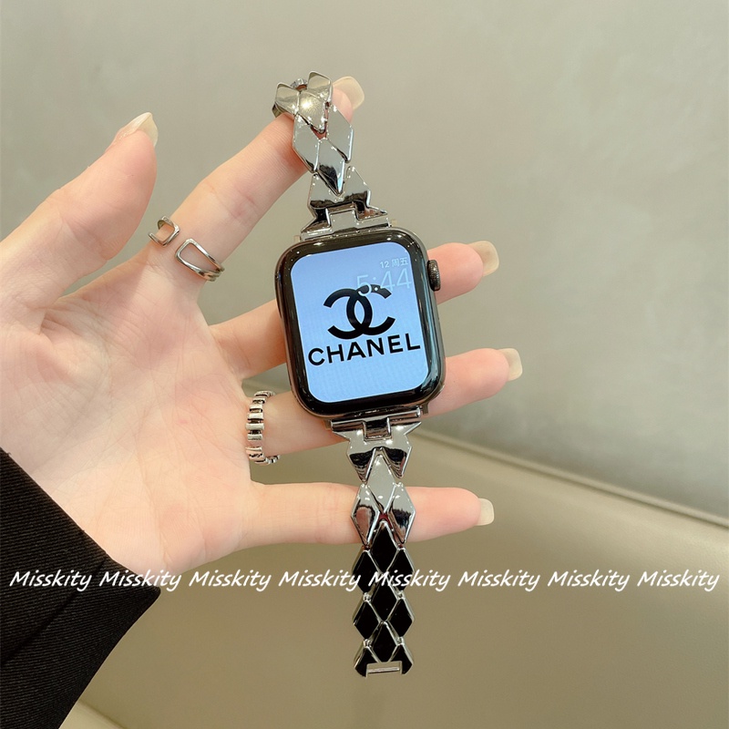 Dây Đeo Bằng Thép Không Gỉ Họa Tiết Kim Cương Cho Đồng Hồ Thông Minh Apple Watch Series 7 SE 6 5 4 45mm 44mm 40mm 38mm 42mm