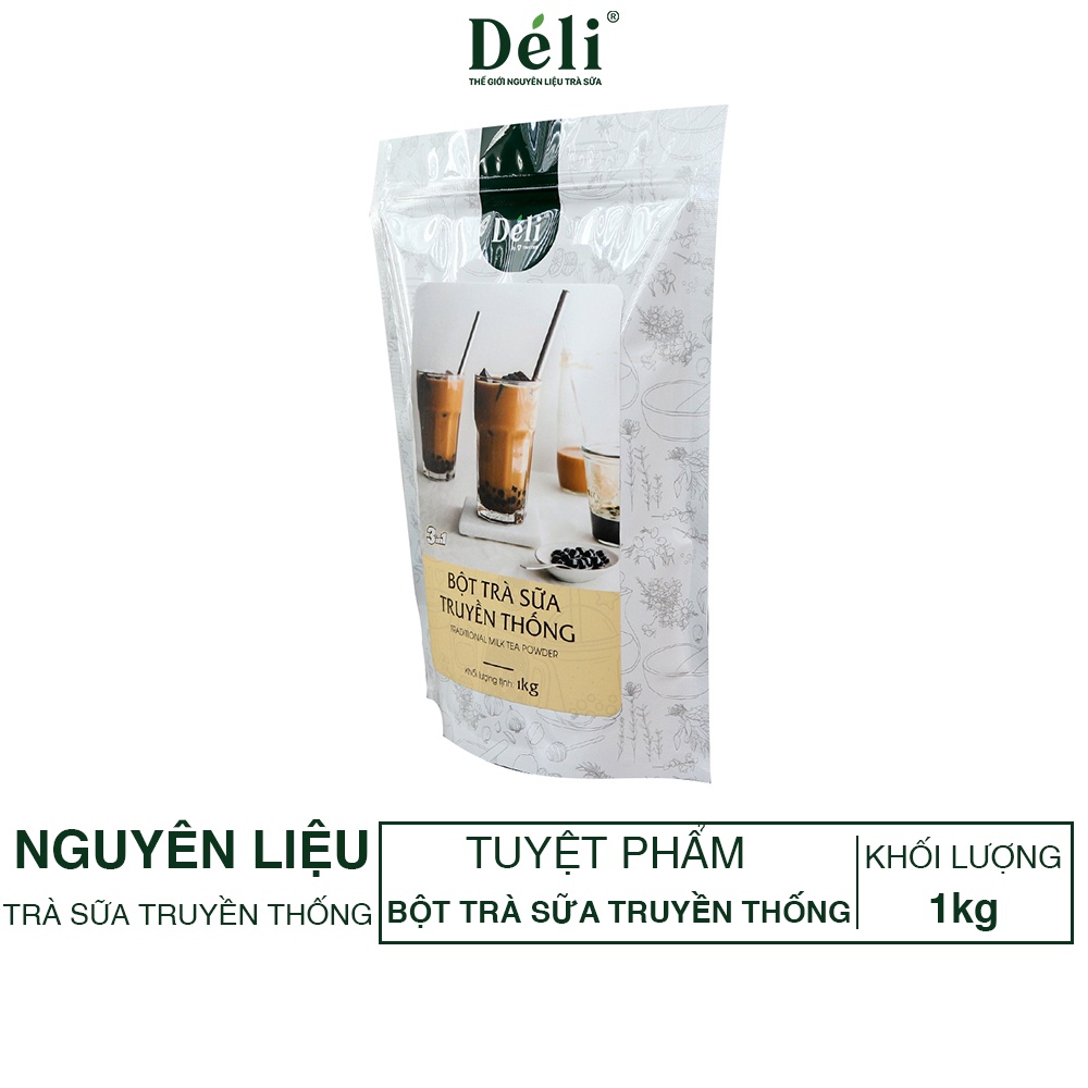 Bột Trà sữa Truyền thống 3in1 Déli [TRÀ SỮA UỐNG LIỀN - túi 27 Ly] chuẩn vị quán @ túi 1kg, HSD:18 tháng, Dễ pha, nhanh