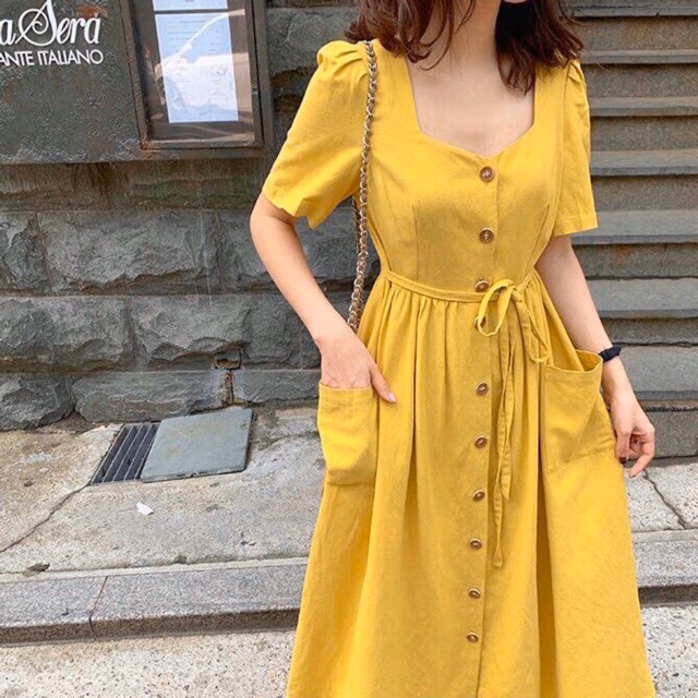 Đầm suông nút trước 2 màu (kèm hình thật) | BigBuy360 - bigbuy360.vn
