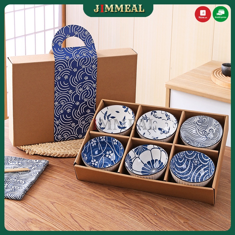 [Tặng 06 Đôi Đũa] Bộ 6 Chén Ăn Cơm, Bát Ăn Cơm Men Sứ Nhật Bản Hoa Văn Sắc Xưa Giả Cổ Bát Nhật, Bát Ăn Cơm Nhật Bản