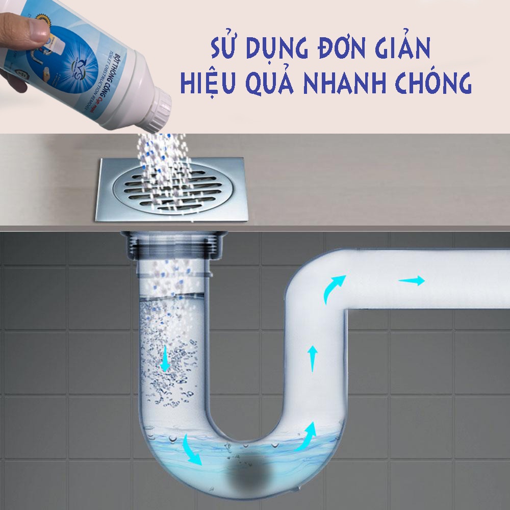 Combo 2 chai bột thông cống cực mạnh TVS loại lớn 250 gam, bột thông tắc bồn cầu, chậu rửa, hầm cống, đường ống nước