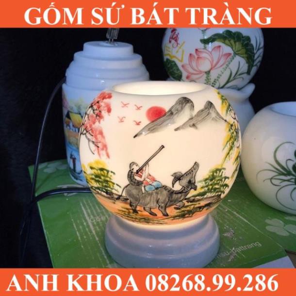 Đèn to cao 15cm và 1 lọ tinh dầu Lam Hà - Gốm sứ Bát Tràng Anh Khoa