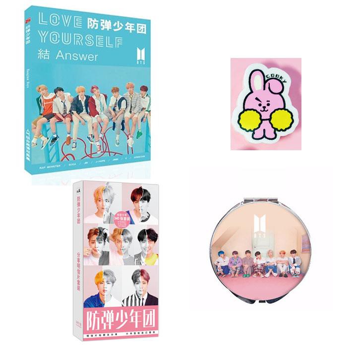 (M58) Combo 4 món đồ BTS gồm photobook postcard tẩy BTS chibi gương cầm tay