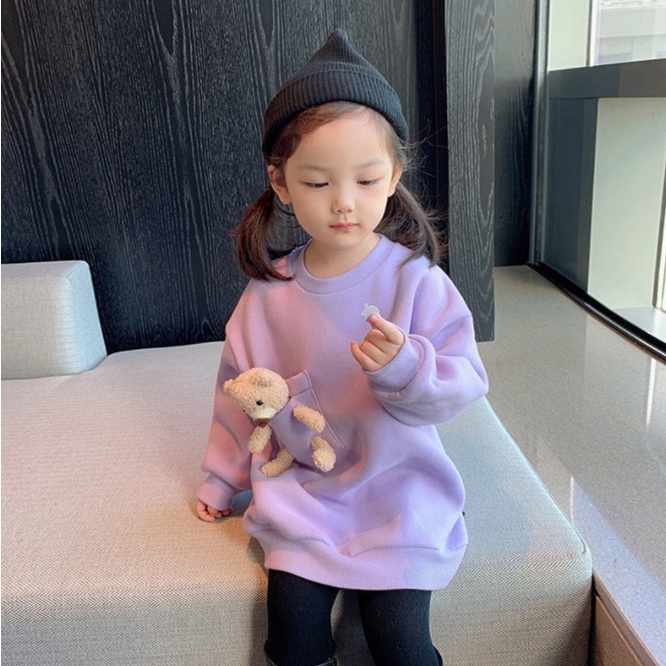 Áo Sweater Hình Gấu Phối Túi Đáng Yêu Cho Bé Gái