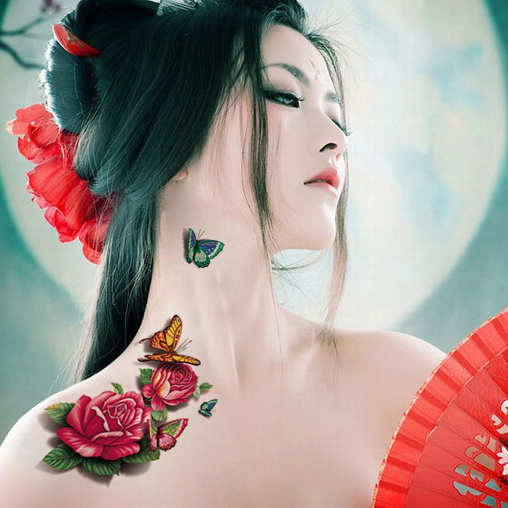 [Hàng mới về] Tờ hình xăm dán tạm thời hình bướm/lông vũ nhiều kiểu 3D làm đẹp độc đáo cho nữ