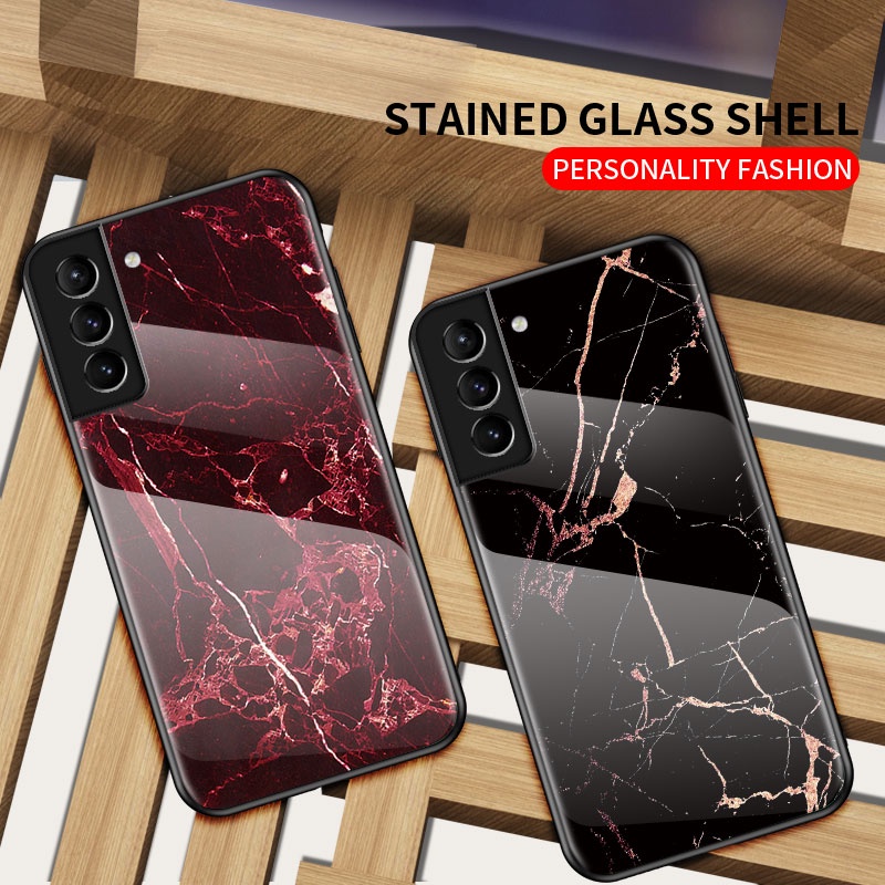 Ốp Điện Thoại Kính Cường Lực Vân Đá Hoa Cương Màu Gradient Cho Samsung Galaxy S21FE S21 Plus Ultra + S22 Plus Ultra + FE