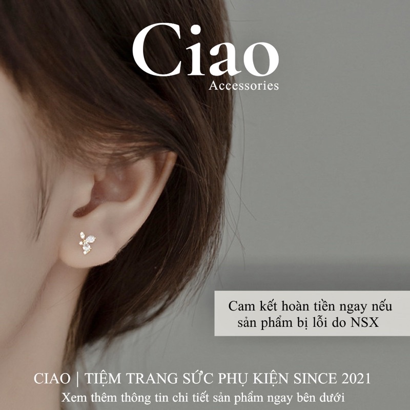[HOẢ TỐC 1H] Khuyên tai/ Bông tai mạ bạc S925 thiết kế hoạ tiết đính đá Japan Tiny Ciao