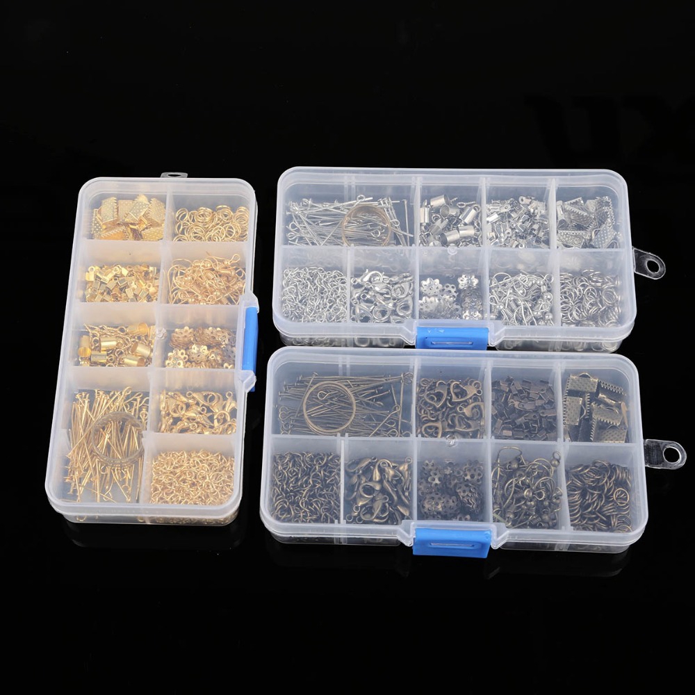 Hộp dụng cụ làm đồ trang sức thủ công gồm vòng đơn móc càng cua dây xích khóa đèn pin ốc mắt cừu kim chỉ