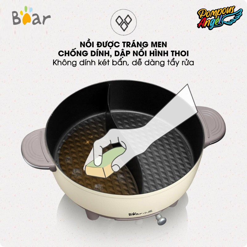 Nồi lẩu uyên ương hai ngăn Bear - Bản quốc tế , dùng cho gia đình lớn nhiều người , tiện lợi