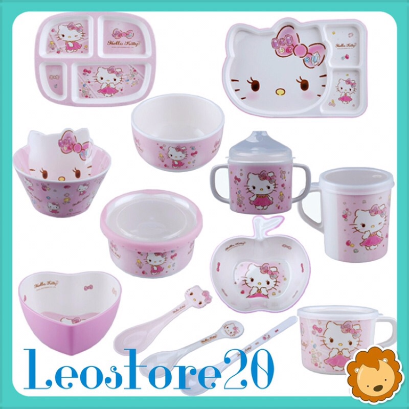 BỘ DỤNG CỤ CHO BÉ ĂN DẶM BẰNG NHỰA MELAMINE AN TOÀN (CHÉN/ BÁT, LY/CỐC, MUỖNG/ THÌA) HÌNH MÈO KITTY/ DOREMON/ CHO CUU HO