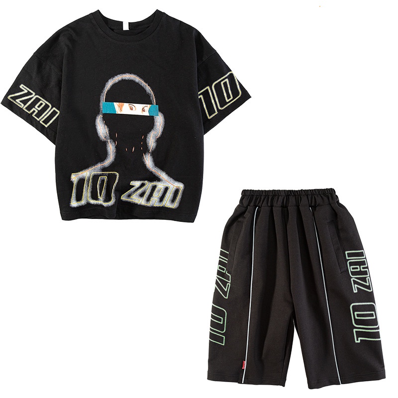 Bộ quần áo trẻ em, bộ cotton bé trai phong cách hiphop 14-36kg