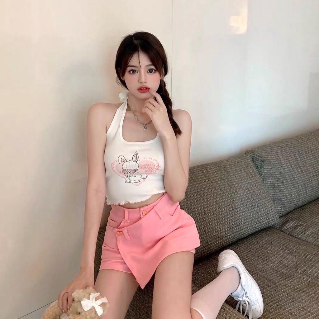 Jiashucheng Áo Thun Dệt Kim Không Tay Cổ Yếm Màu Trắng Phong Cách Âu Mỹ Cho Nữ