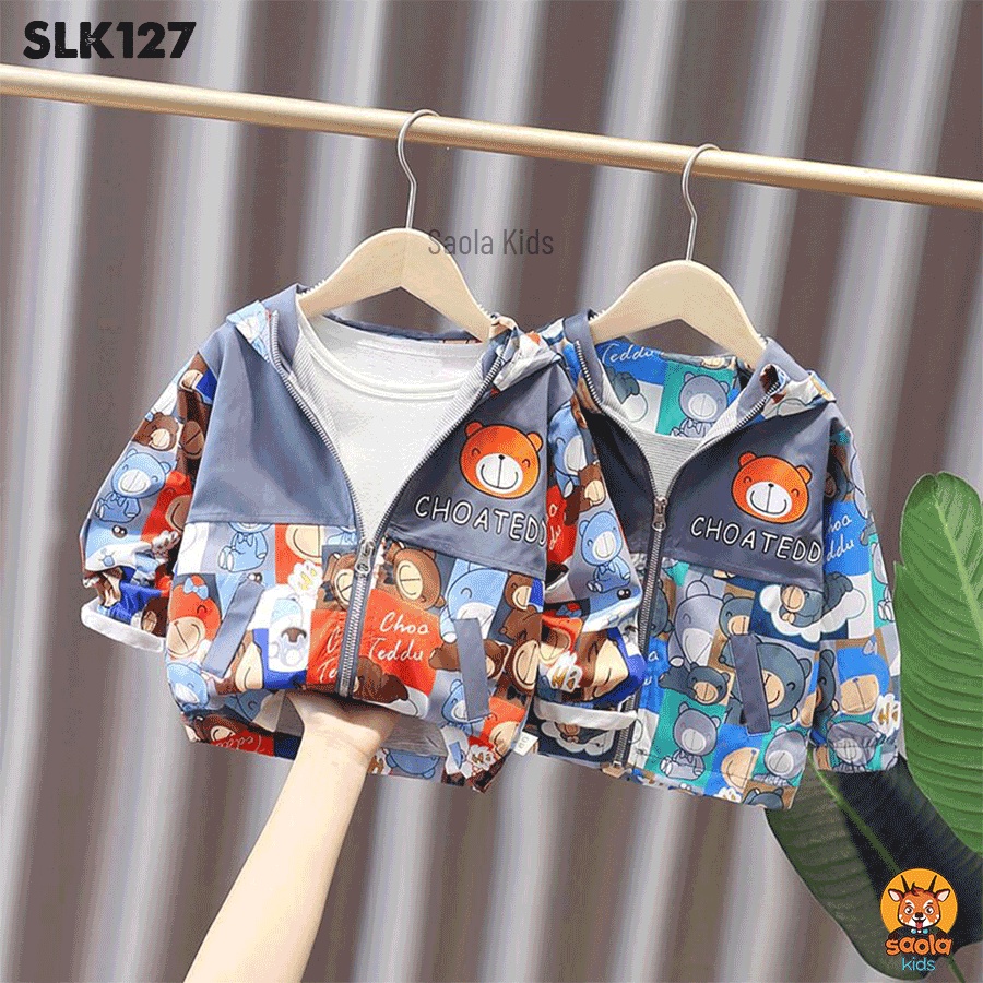 Áo khoác gió 2 màu nhiều họa tiết cho bé trai từ 9 - 18kg nhà Saola Kids - SLK127