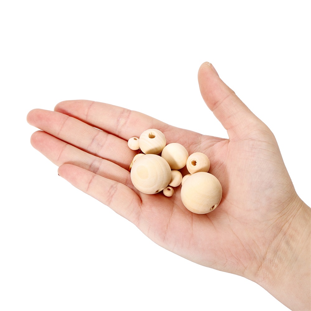 Hạt tròn bằng gỗ Màu tự nhiên Thân thiện với môi trường Hạt gỗ rời để làm đồ trang sức tự làm