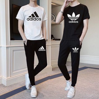 Đồ bộ/ Đồ mặc nhà㍿Bộ đồ thể thao Adidas cỏ ba lá nam mùa hè cỡ lớn nhanh khô quần ngắn tay áo giản dị chạy hai mản