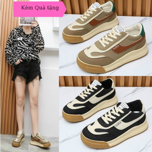 Giày nữ thể thao -  Sneakers nữ đen và nâu đế cao mẫu năng động, trẻ trung hottrend 2021 đẹp, mới , xinh xắn | BigBuy360 - bigbuy360.vn