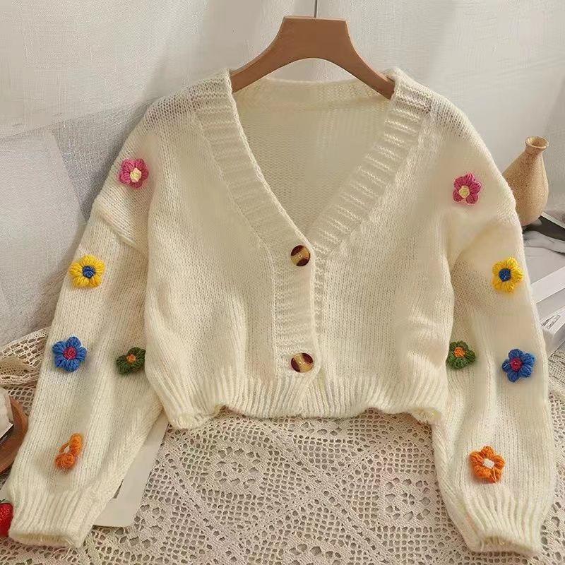 Áo Khoác cardigan Dệt Kim Tay Dài Cổ Thấp Hai Nút Thời Trang Ngọt Ngào Phong Cách Mới Ngọt Ngào Dễ Phối Đồ Cho Nữ